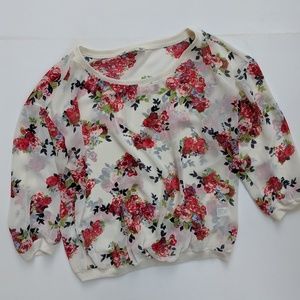 Roses Sheer Cream Boho Romantic Top Large